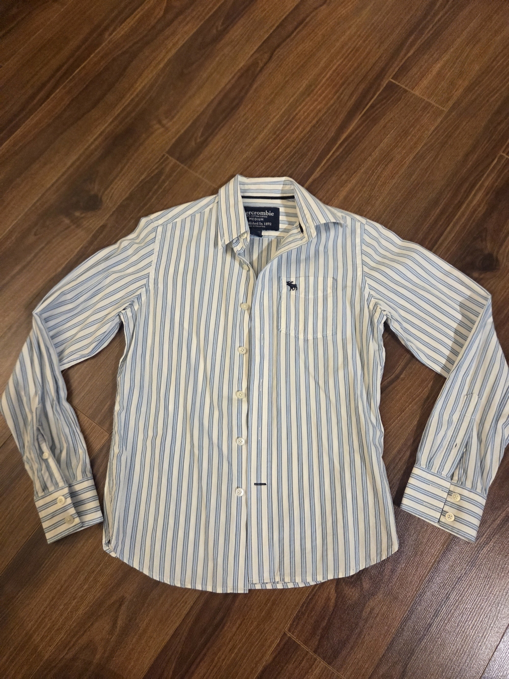 Abercrombie Kids M (Fits Women's XS-S) Striped Button Up Shirt - Blue White